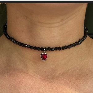Black Beaded Heart Choker